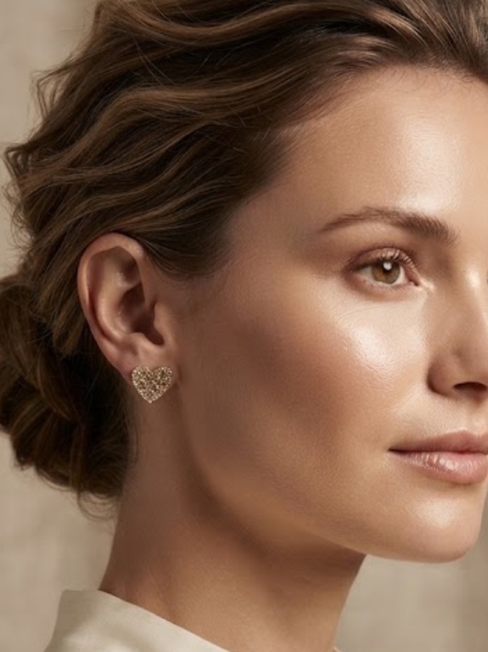 Gold Glitter Heart Stud Earrings - Stainless Steel